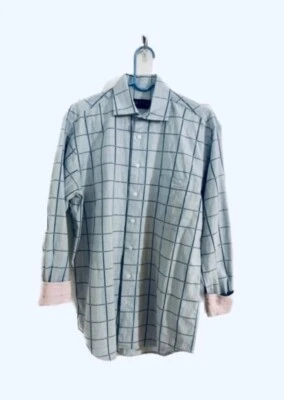 Camisa para Hombres MINE London Milan NY Algodón Rosa Azul Cuadros Abotonada Mediana - Usada en Excelente Condición Foto 1 de 4