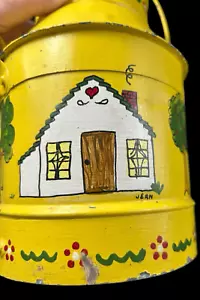 Vtg Rustic Milk Jug Tin Can Folk Art Farm Pig Barn Toleware Americana Country 7" - Picture 1 of 15