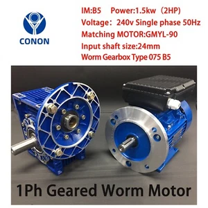 Single Phase 1.5kW 2HP 1400rpm Electric Motor & Worm Gearbox Type 075 - Picture 1 of 5