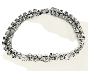 VINTAGE RHINESTONE BRACELET DOUBLE STRANDS CLEAR RHINESTONES - Picture 1 of 10