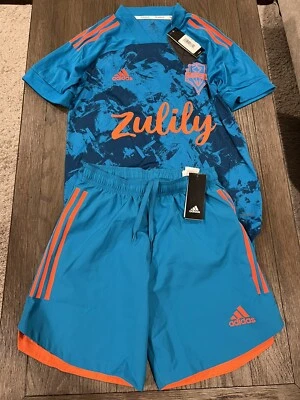 Mens Adidas Seattle Sounders Turquoise Orange Kit Jersey + Shorts Small New - Image 1 of 2