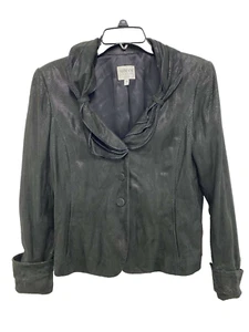 ARMANI COLLEZIONI Women Goat Leather Jacket Italy Black sparkle Size 10 A000615 - Picture 1 of 6
