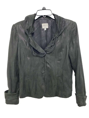 Chaqueta de cuero de cabra ARMANI COLLEZIONI para mujer Italia negra brillante talla 10 A000615 Foto 1 de 4