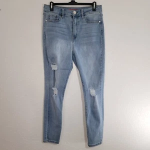 Guess Jeans Womens Size 30 Blue Super High Rise Slim Crop Distressed Stretch - Picture 1 of 10