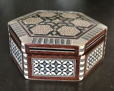 Vintage Egyptian Marquetry Mother of Pearl Polygon Design Jewelry Box