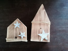 2 x Weihnachtshaus aus Holz mit Stern Weihnachtsdeko NEU