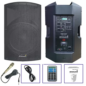 15" Powered Karaoke Audio PA Speaker Bluetoot Speaker W/Wired KTV Microphone Mic - Picture 1 of 24