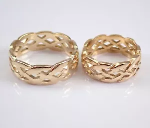 Juego de anillos de aniversario de alianza de boda de oro amarillo de 14 K vintage Estate HIS and HER - Imagen 1 de 7