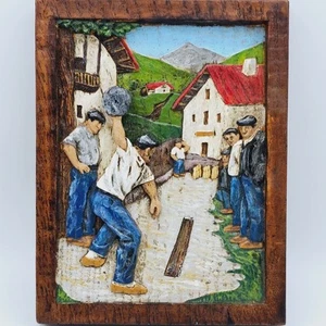 Bowling intaglio legno artigianale vintage circa 9,5 luci x 7,25 - Foto 1 di 6