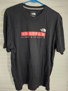NEUF SANS ÉTIQUETTE THE NORTH FACE homme GRAND col ras du cou manches courtes LOGO SEATTLE noir RARE - Photo 1/7