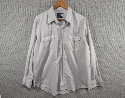 WRANGLER X-Long Tails USA Western Grey Striped Cowboy Cut  Pearl Snap Shirt 2XL - Image 1 of 4