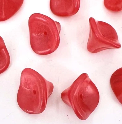 12 cuentas de flores de tres pétalos de vidrio prensado checo - sorbete de frambuesa recubierto 12x9 mm Foto 1 de 3