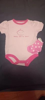 babyconnection 3-6 Mos  "Daddy did my hair!" One-Piece With Matching NEW Socks - Image 1 of 4