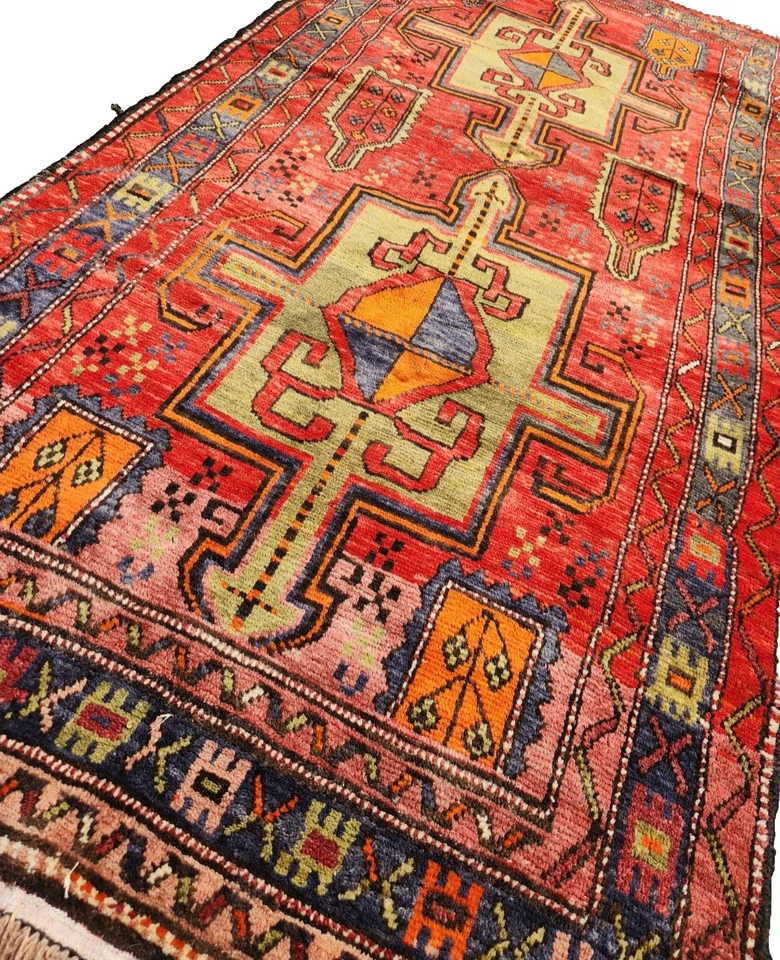 7'9"x3'6" ANTIQUE HAND KNOTTED CAUCASIAN KAZAK SERAPE TRIBAL WOOL RUG RUNNER - Image 1 of 4
