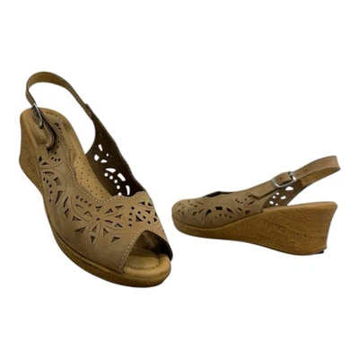 SPRING STEP Womens 37 6.5 Suede Leather Slingback Wedge Sandals Floral ORELLA - Image 1 of 4