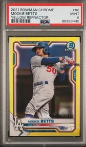 2021 BOWMAN CHROME YELLOW REFRACTOR #86 MOOKIE BETTS /75 PSA 9 - Picture 1 of 2