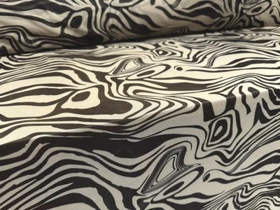 Power Mesh Stretch Spandex Fabric, Per Metre - Psychedelic Zebra Print - Stone - Image 1 of 4
