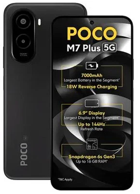 POCO M7 Plus 5G (Carbon Black, 6GB RAM 128GB) Snapdragon 6s Gen 3 5G - Immagine 1 di 4