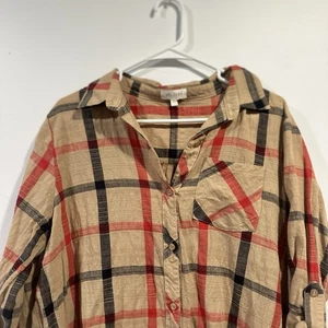 Velzera Donna Taglia Large 100% Cotone Bottoni Maniche Regolabili Rosso Marrone - Foto 1 di 6