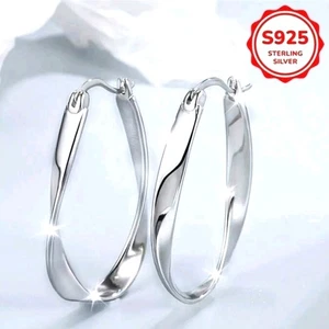 Sterling Silber gedrehte ovale Creolen Damen Boho Weihnachten Geburtstag Geschenk - Bild 1 von 10