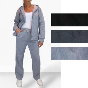 Damen 2 teiliges Fleece Trainingsanzug Set Jogger und Zip Hoodie Freizeit Loungewear - Bild 1 von 29