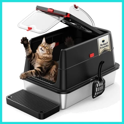 Caixa de areia de aço inoxidável: fechada com tampa flip autolimpante e lateral alta... - Imagem 1 de 4