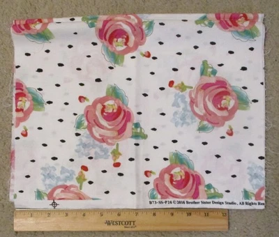 Brother Sister Design Studio Large Red Roses on White Cotton Fabric 14" x 45"yds - Image 1 of 3