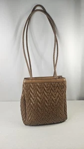 Vintage Liz Claiborne Weave Bucket Bag Brown Woven Leather Purse Shoulder Bag - Picture 1 of 11