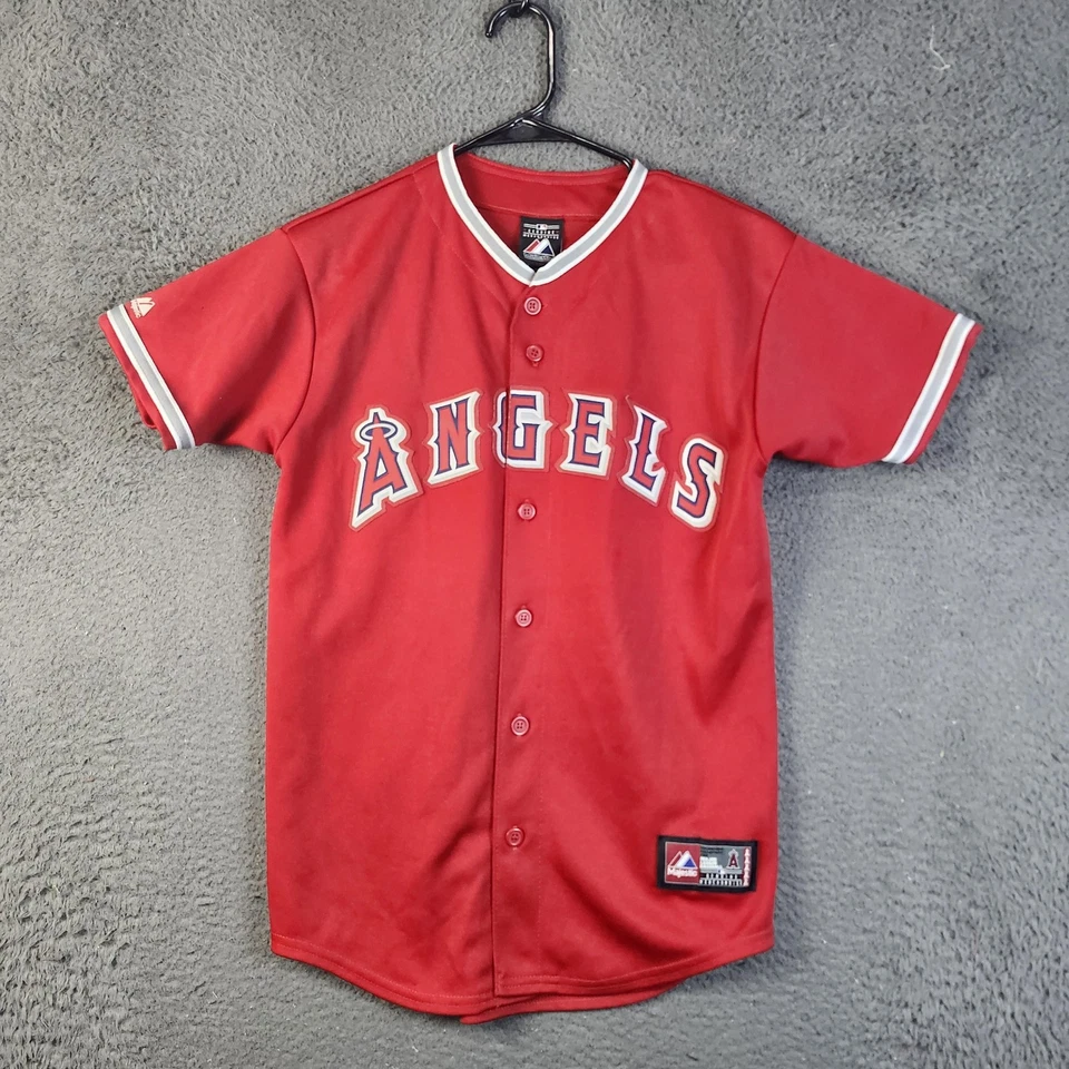 Camiseta deportiva juvenil grande roja de béisbol MLB de Los Angeles Angels Mike Trout 27 majestuosa Foto 1 de 4