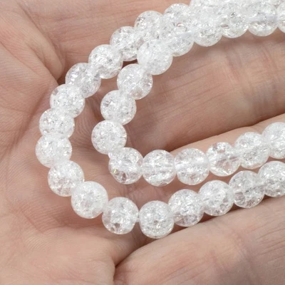 Clear Crackle Glass Beads 6mm Winter White, Snowy Holiday Jewelry Making - Image 1 of 4