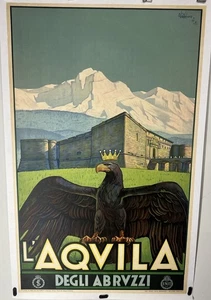 Original Vintage travel Airline Railroad poster Aquila Abuzzi - Picture 1 of 10