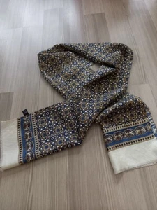  100% Seide Schal Herren blauу beige gelb Made in Italy mit rundem Muster - Bild 1 von 7