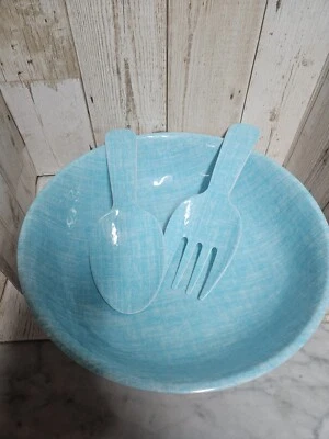 Better Homes and Garden 3 piece Serving Salad Pasta Bowl Teal/Blue Melamine NEW - Image 1 of 4