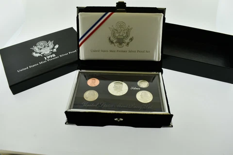 1998-S U.S. Mint Premier Silver Proof Set ~~ 5 Coins with Box and COA Cover