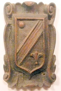 vintage* SPARTON EQUASONNE part:  PRESSED WOOD "SHEILD"   2 & 7/16  x  1 & 9/16" - Picture 1 of 1