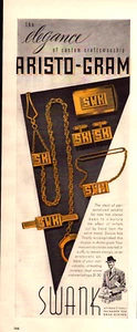 1941 Swank Men's Jewelry Aristo-Gram Vintage Print Ad Christmas WWII - Picture 1 of 1