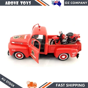 Model car Harley Davidson 1948 Ford F-1 pick Up 36 Knucklehead Red scale 1:24 - Picture 1 of 4