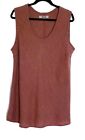 FLAX Brick Red 100% Linen Scoop-Neck Long Breathable Sleeveless Tank Top 2X