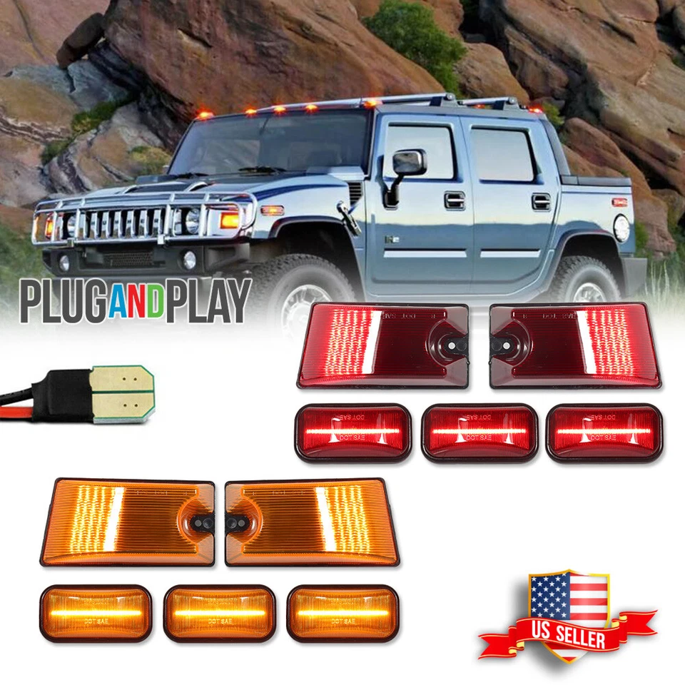 10PCS Amber & Red LED Cab Roof Marker Running Lights For 2003-2009 Hummer H2 SUT - Image 1 of 4