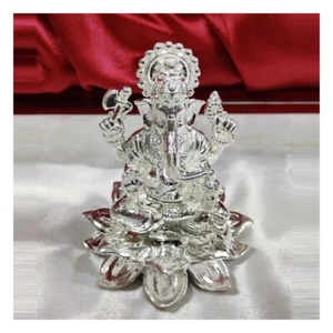 Ganesh Idol In Pure 925 Silver / Ganpati Statue In Silver - Picture 1 of 1