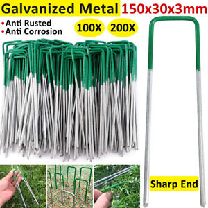 200X Artificial Grass Pins Turf Peg Synthetic Staple Fake Weedmat Lawn Pad U Peg