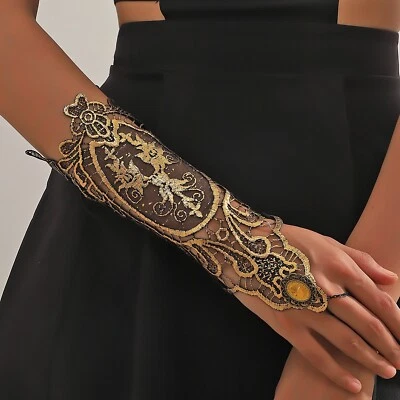 Spitze Rose Blume Design Lang Handgelenk Handschuhe Hochzeit Gothic Punk - Bild 1 von 4