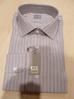 NUEVO $265 IKE BEHAR Hombres Vestido CAMISA 16.5 34 35 Italia Algodón BC DORADO Gris Plomo Foto 1 de 4