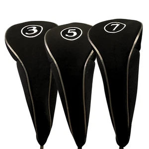 NO LOGO COMPLETE 3 5 7 WOOD SET NEW DRIVER GOLF CLUB HEAD COVERS BLACK HEADCOVER - Picture 1 of 8