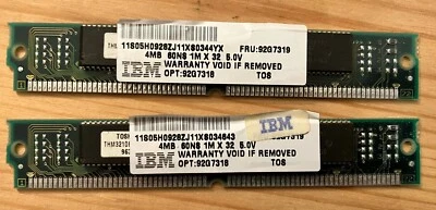 2X IBM 4MB (8 MB TOTAL) SIMM Memory (92G7319) - 5V - 60 ns - Image 1 of 2