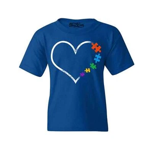 Autism Love Heart Puzzle Pieces Youth's T-Shirt Autism Shirts - Picture 1 of 5