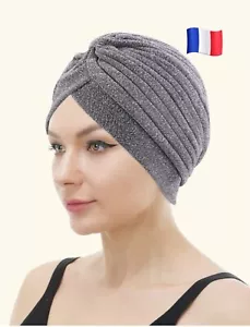Bonnet turban gris paillette Retro chimio perte cheveux foulard Alopécie hijab - Imagen 1 de 10