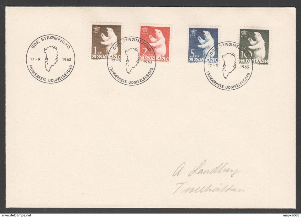 GR016 1963 GREENLAND GRPOUNDSNLAND ANIMALS POLAR BEAR MICHEL #58-61 75 EURO FDC - Image 1 of 1