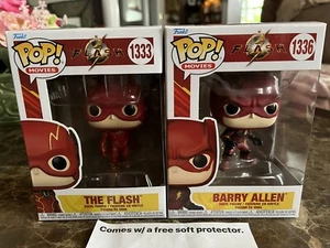 Funko Pop! DC The Flash #1333 & Barry Allen #1336 Common Set of 2 w/Protectors🔥 - Picture 1 of 6
