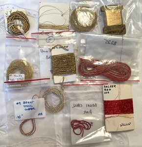 Needlepoint Embroidery Thread Collection Lot of 12 Metallics Gold Reds - Picture 1 of 4